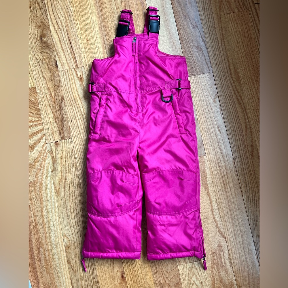 Cherokee Girls Bright Pink Ski Bib Snow Pants w/ Reinforced Knee Toddler Size 2T
